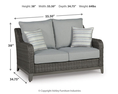 Dimension diagram of Elite Gray Park Outdoor Loveseat and Coffee Table set