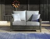 Top view of Coffee Table with gray resin wicker surface