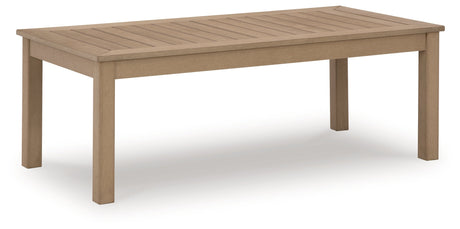 Hallow Creek Outdoor Coffee Table angled view showing slatted top