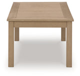 Side view of Hallow Creek Outdoor Coffee Table in driftwood finish