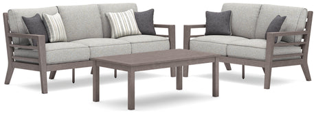 Hillside outdoor loveseat angled side view