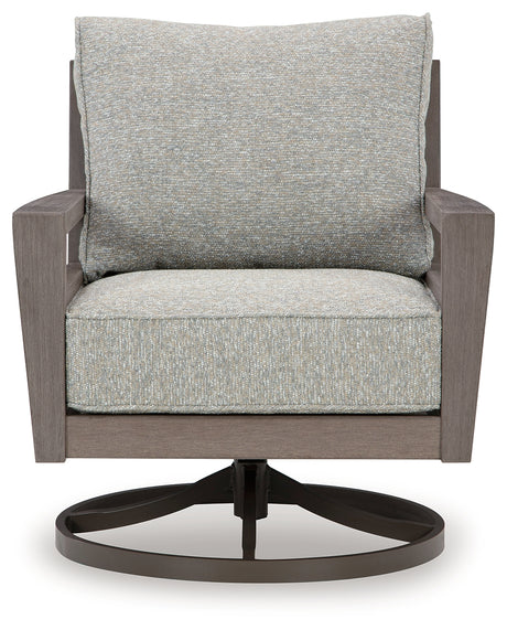 Head-on view of outdoor loveseat seat