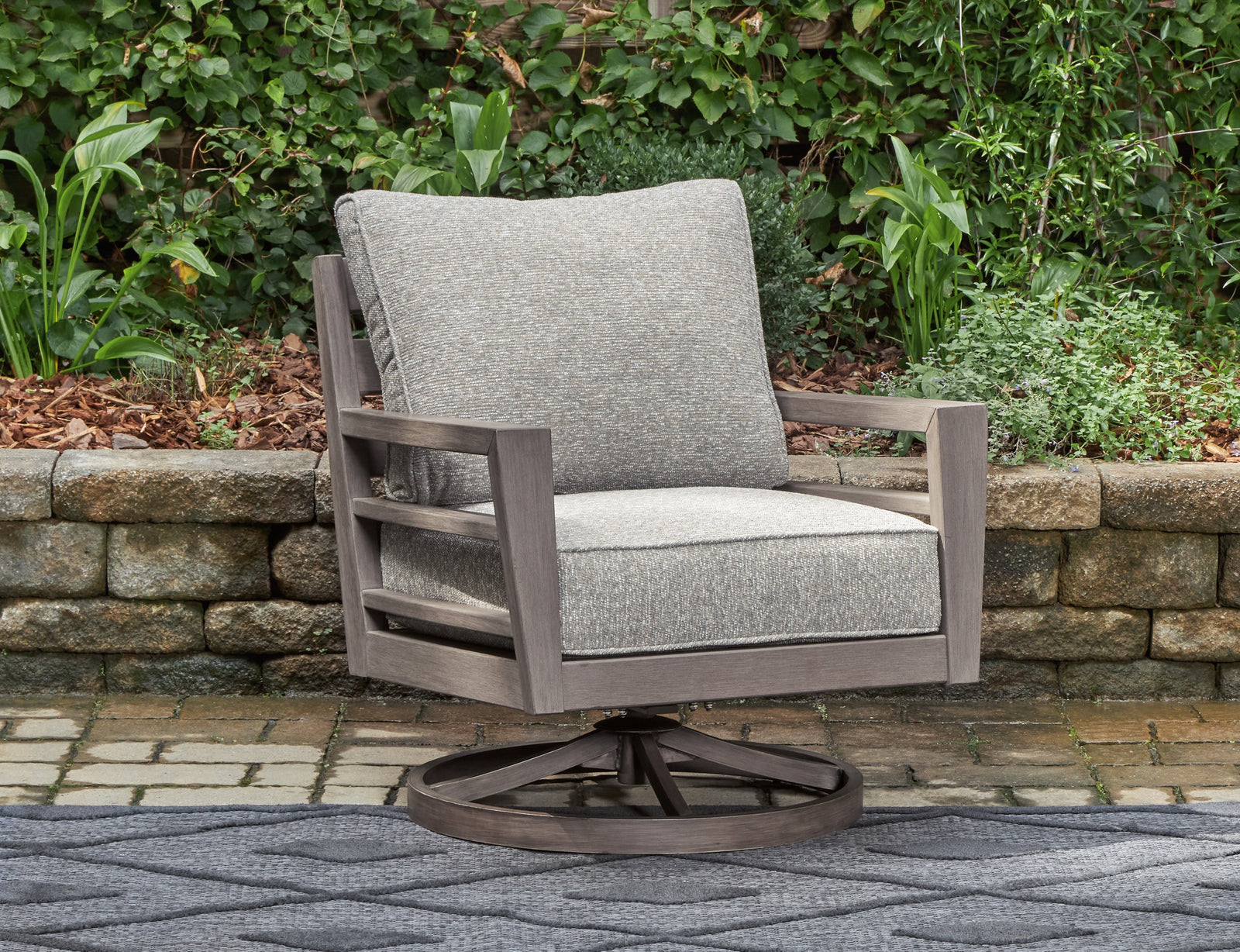 Hillside Barn Gray Brown Outdoor Swivel Lounge With Cushion