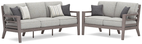 Outdoor sofa side angle with Weatherwood finish