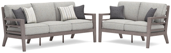 Outdoor sofa side angle with Weatherwood finish