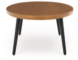 Horizon brown framed coffee table with glass top, side view