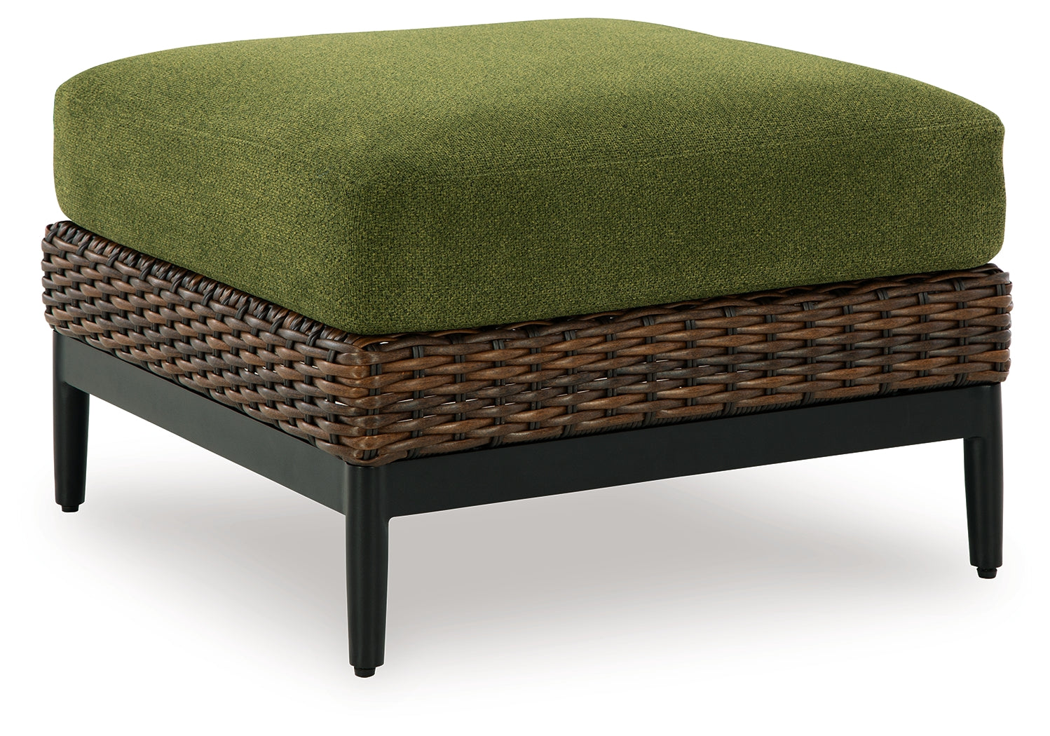 Horizon Hall ottoman angled side view showing resin wicker