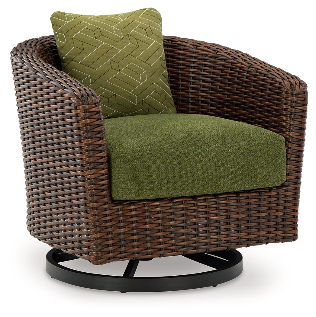 Close-up of Nuvella+ green cushion on Horizon Hall lounge chair
