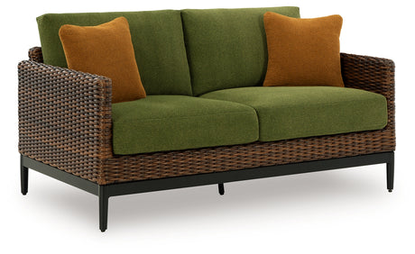 Side view of Horizon outdoor sofa with green upholstery