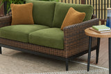 Detail of resin wicker and cushion fabric