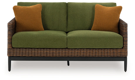 Horizon Hall loveseat head-on view with cushions