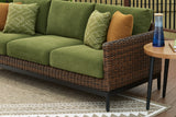 Close-up of resin wicker and cushion fabric