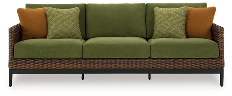 Head-on view of Horizon Hall outdoor sofa with cushions