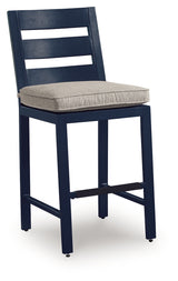 East Beach navy blue outdoor counter height bar stool back view