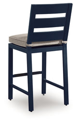 East Beach navy blue outdoor counter height bar stool rear angle