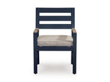 Detail of chair back slats in navy blue