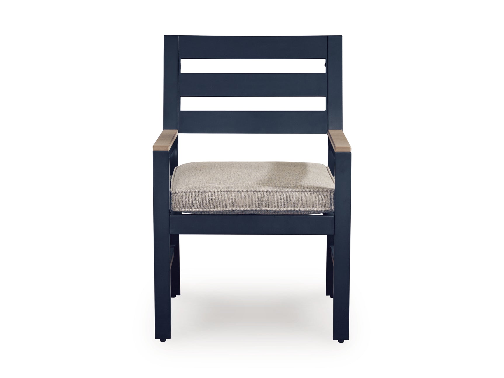 Detail of chair back slats in navy blue