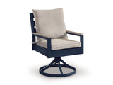 East Navy Blue and Driftwood Beach Outdoor Dining Table with 6 Chairs
