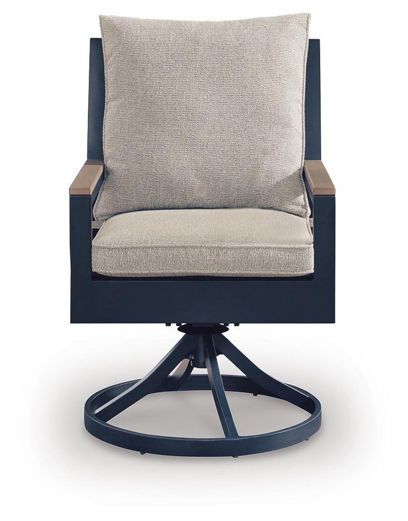 Side angle of outdoor dining chair in navy blue