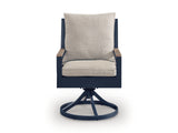 East Navy Blue and Driftwood Beach Outdoor Dining Table with 6 Chairs