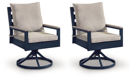 East Beach Outdoor Swivel Chair side view showing driftwood arms