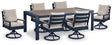 Outdoor dining table corner angle in navy blue and driftwood finish