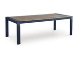 Side view of navy blue chair frame