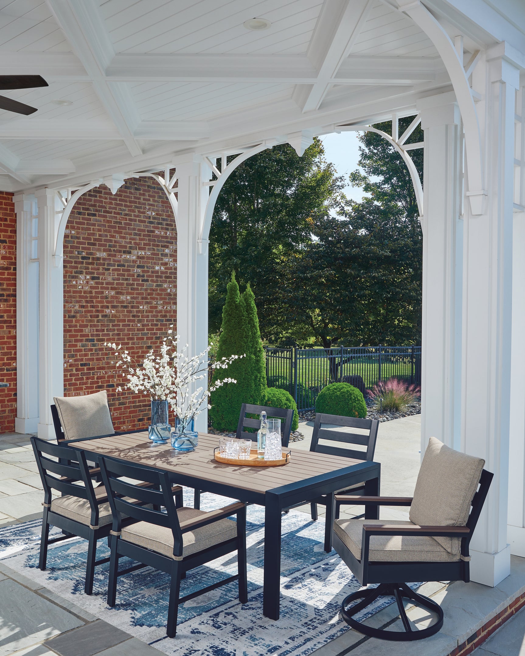 Outdoor dining set styling in daylight environment