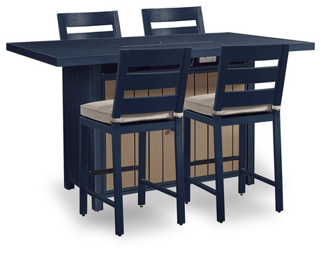 Fire pit bar table corner angle with navy blue finish