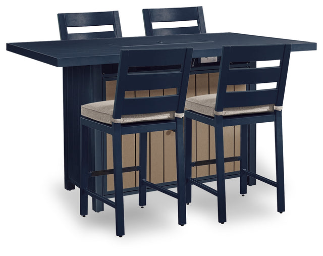 Fire pit bar table corner angle with navy blue finish