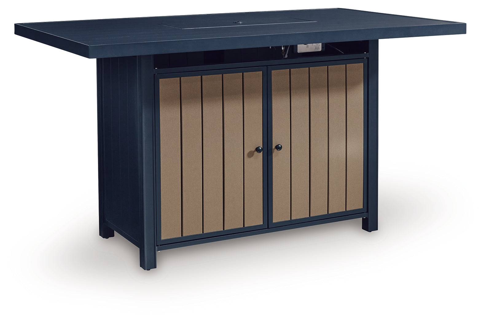 East Beach outdoor bar table closed cabinet view