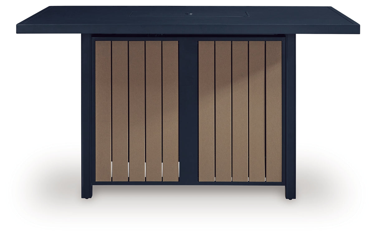 Barstool arrangement around fire pit table