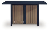 Front view of the outdoor bar table with fire pit