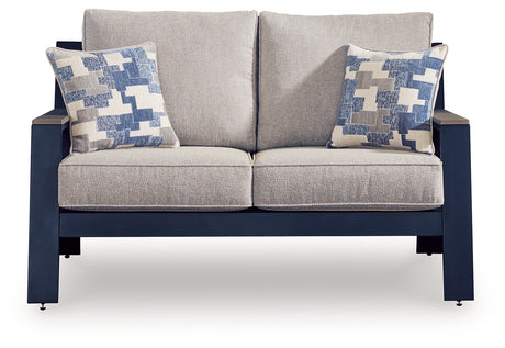 East Beach Outdoor Loveseat back view showing frame and finish