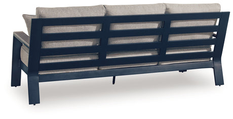 Rear view of East Beach driftwood-look outdoor sofa
