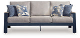 Head-on view of East Beach navy blue outdoor sofa