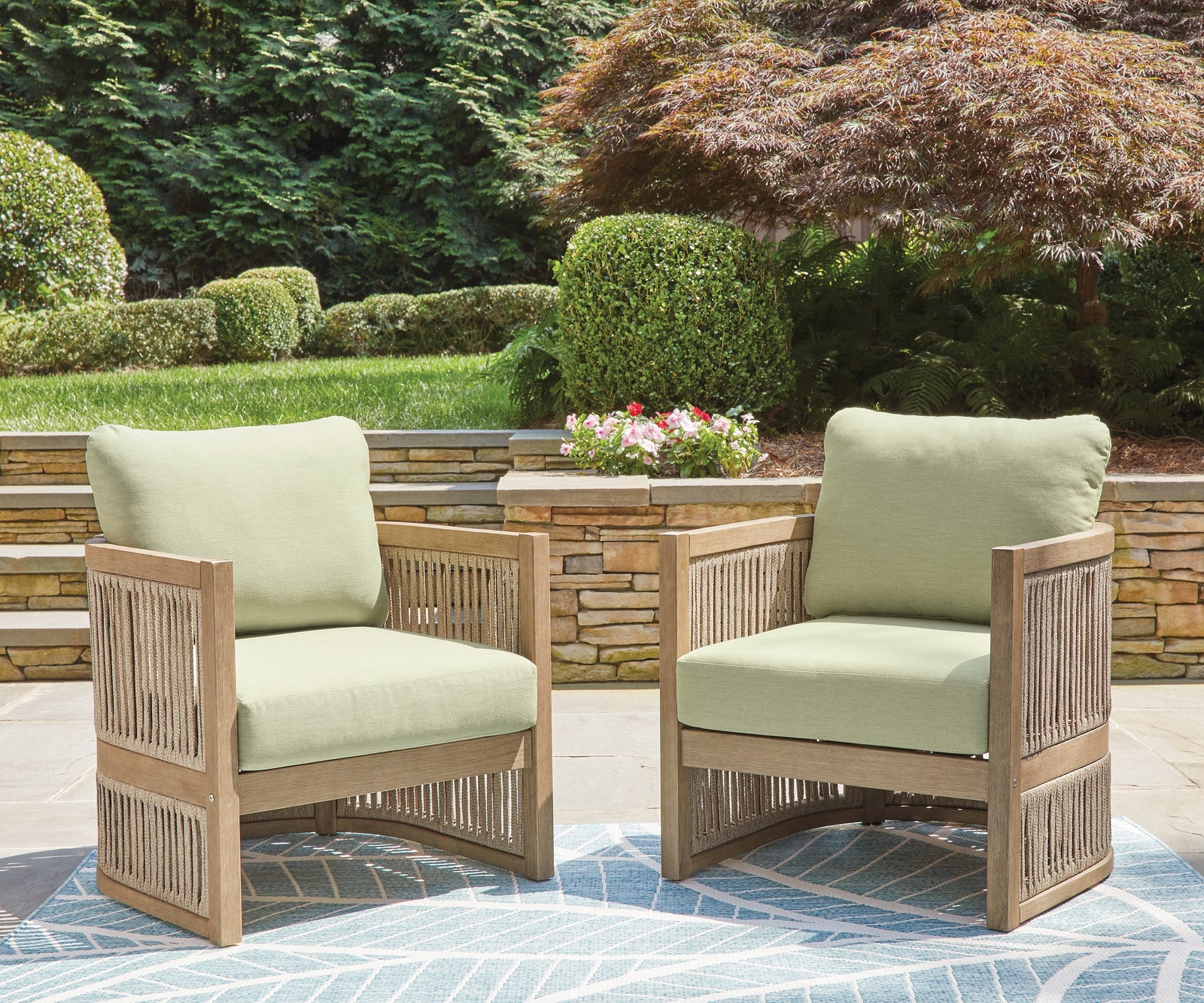 Serena Beige/Green Shores Outdoor Sofa and Chair