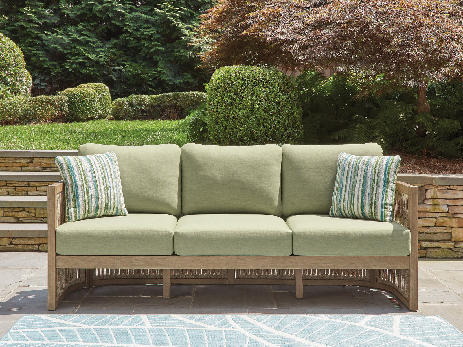 Serena Shores Beige/Green Outdoor Sofa with Cushion