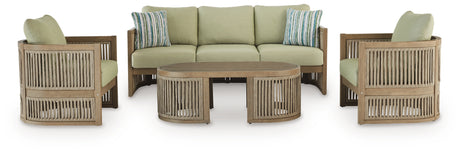 Serena outdoor coffee table with wood and rope details