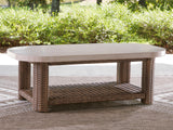Close-up of Dolan Creek Outdoor Coffee Table wicker detail