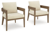 Side view of Serene Bay outdoor dining arm chair showing arm and cushion