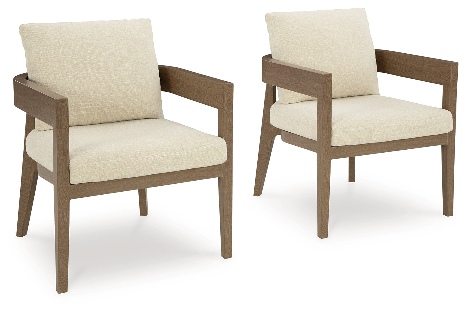 Side view of Serene Bay outdoor dining arm chair showing arm and cushion