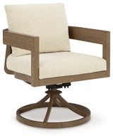 Front head-on view of Serene Bay outdoor swivel dining chair with cushion