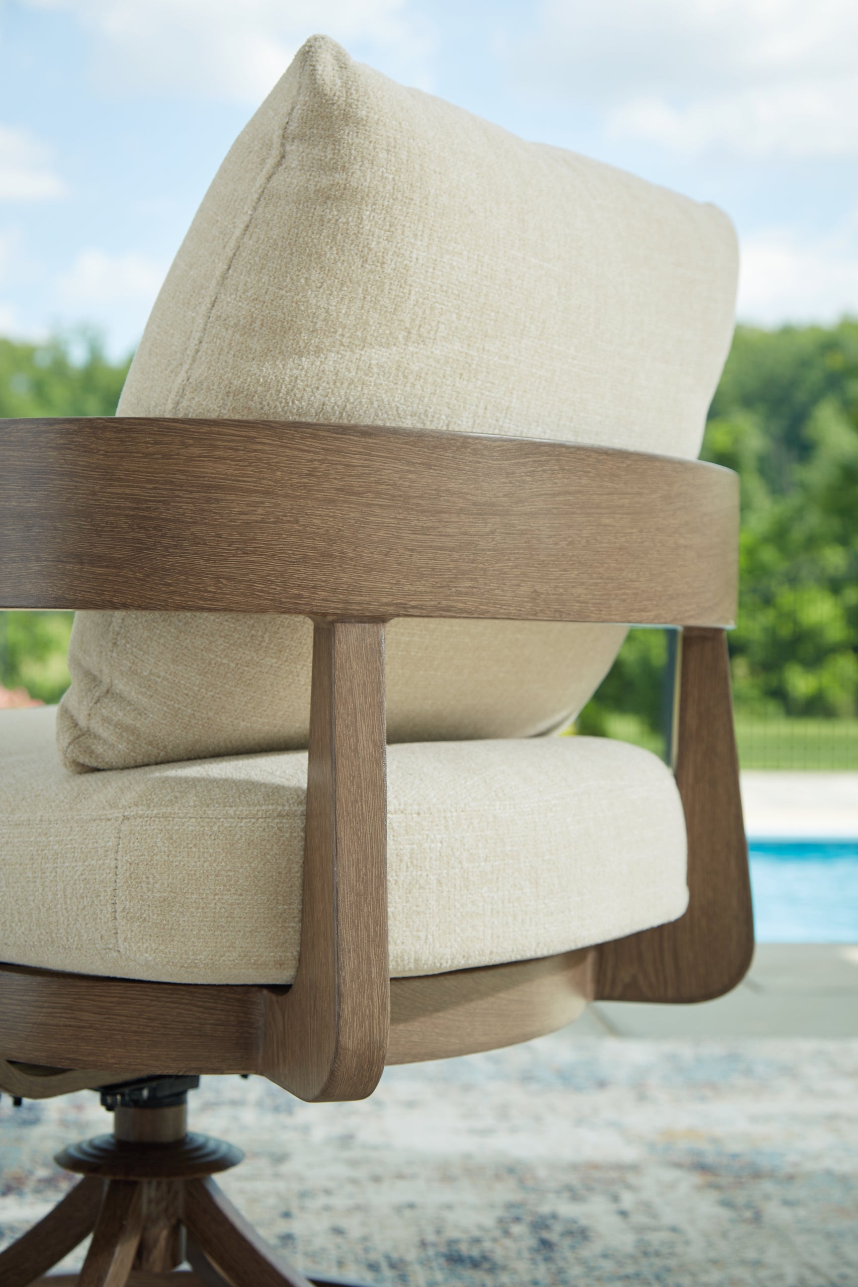 Back detail of Serene Bay swivel dining chair frame