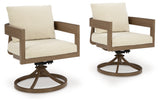 Side view of Serene Bay outdoor swivel dining chair showing swivel mechanism and cushion