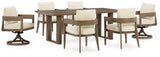 Outdoor dining table with 6 chairs set in patio environment