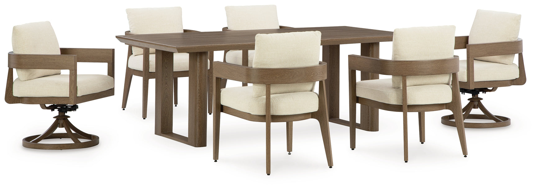 Outdoor dining table with 6 chairs set in patio environment