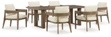 Close-up of plush cushions on curved outdoor dining chairs