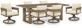Front view of outdoor dining chairs with cushions