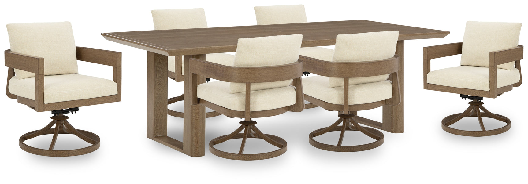 Front view of outdoor dining chairs with cushions